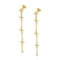 Milskye Valentines Earrings S925 Silver 18k Gold Plated Cubic Zircon Flower Long Chain Drop Dangling Earrings