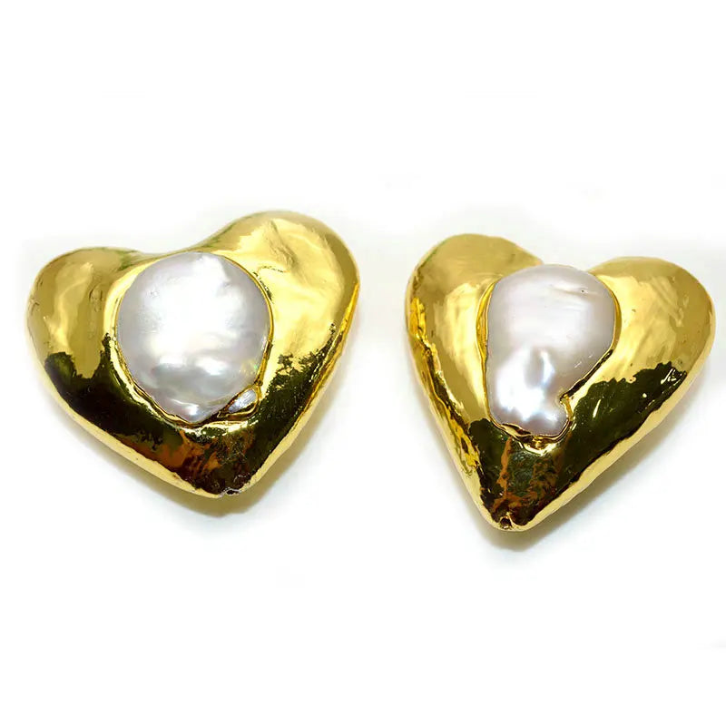 Gold Plating Natural Freshwater Pearl Double Side Clay Loose Beads Heart Shape DIY Jewelry Making Beads