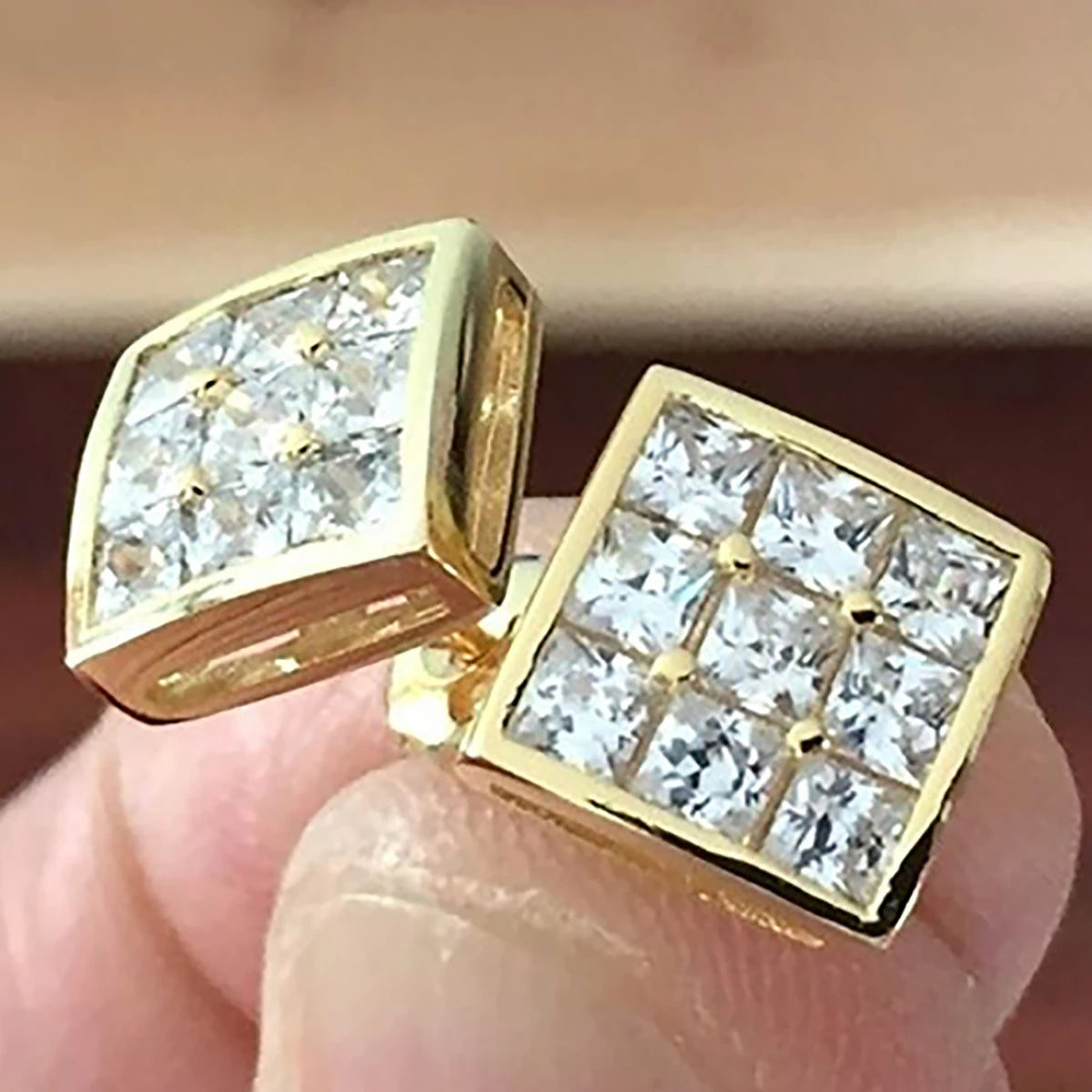 CAOSHI OEM Simple Square Design Sparkling Imitated Diamond Gold Plated Earrings for Fashion Jewelry Women Wedding Stud Earrings