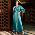 Luxury Style Blue Color Front Zipper Rhinestone Decoration Turkish Muslim Women Abaya