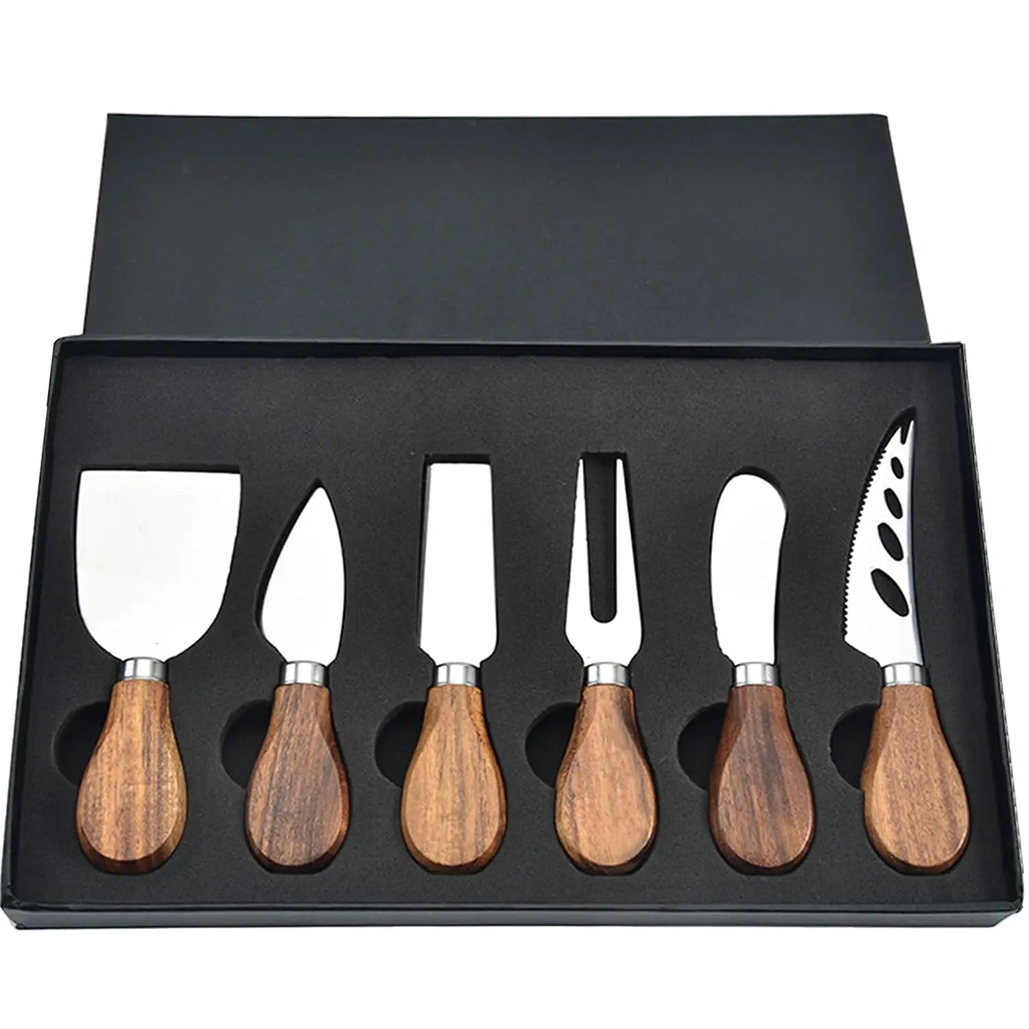 6Pcs Cheese Knife SetCheese Knives Cutter Fork Spreading Cheese Knife Wood Handle Stainless Steel Slicer for Charcuterie Boards