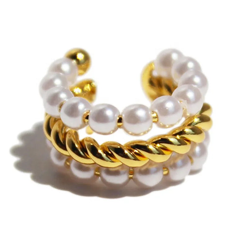 Fashionable Three-Layer C-Shaped Pearl Ear Bone Clip Temperament Single Jewelry Customized