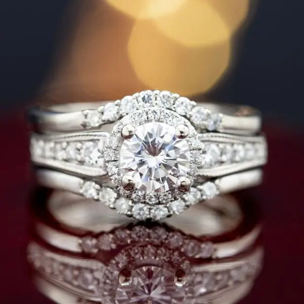 CAOSHI Fashion Jewelry Zircon Silver Plated Ladies Ring Round Imitated Diamond Engagement Cubic Zirconia Wedding Rings for Woman