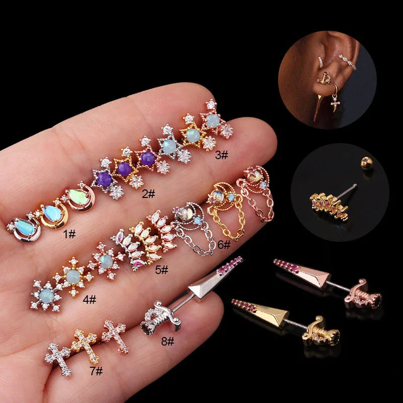 20g Stainless Steel Ear Body Piercing Jewelry Steel Zircon Ear Tragus Cartilage Stud Helix Rook Conch Screw Back Earring