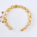 Zhuji Women's 8-9mm Freshwater Pearl Bracelet Hot Sale Baroque Shape Gold White Cuff Jewelry