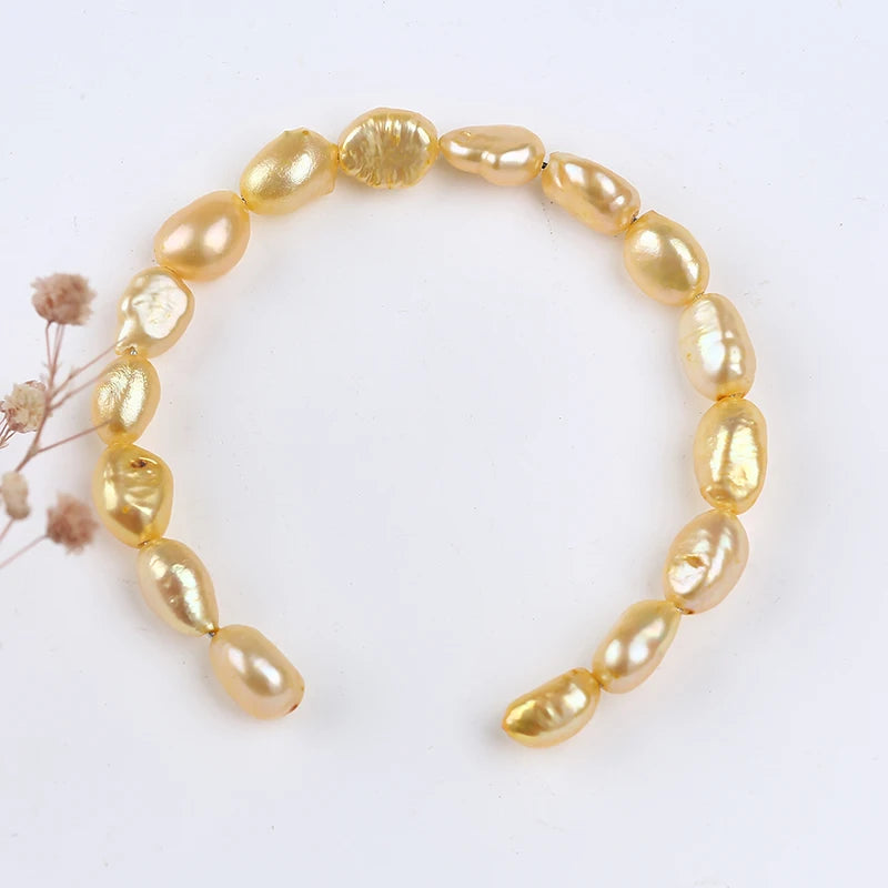Zhuji Women's 8-9mm Freshwater Pearl Bracelet Hot Sale Baroque Shape Gold White Cuff Jewelry