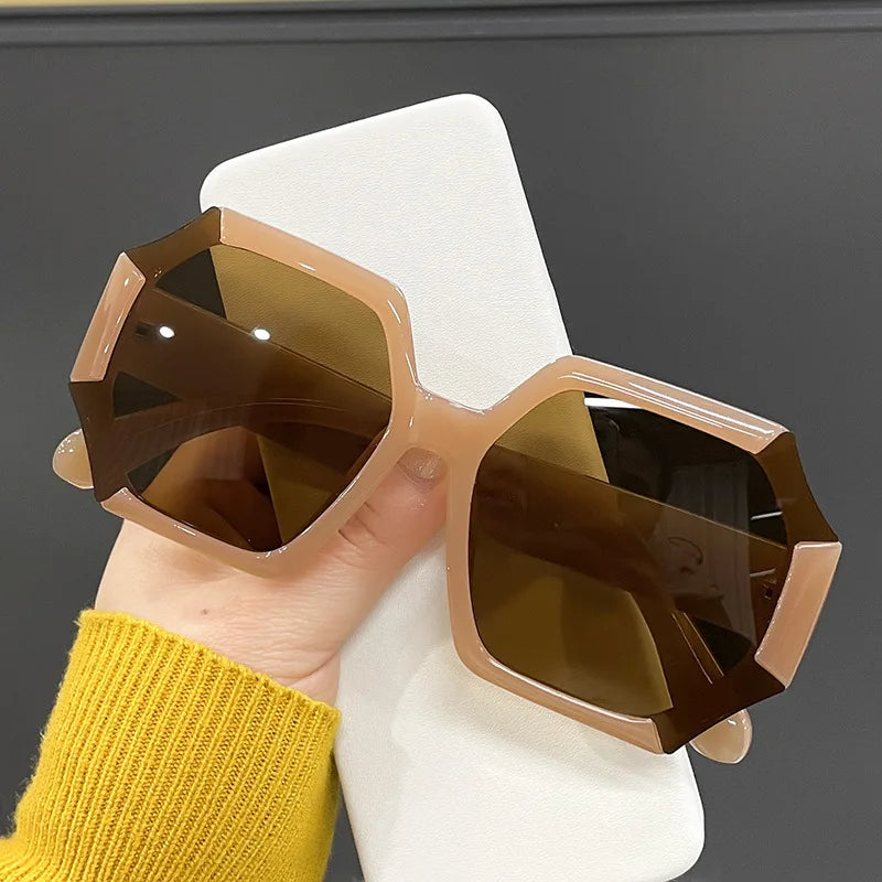 New Design Polygon Frame Contrasting Colors Big Sunglass Oversize Womens Irregular Sunglasses