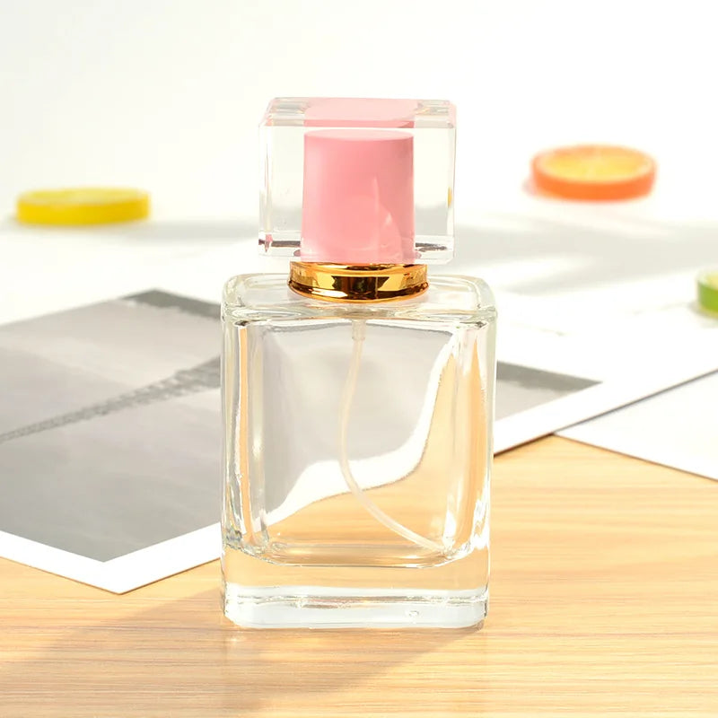 50ml High-end Glass Perfume Empty Bottle Wholesale Classic Flat Rectangular Transparent Screw Cap Reed Diffuser Screen Printing