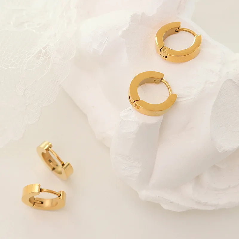 Wholesale Steel Hoop Plated Simple Stainless Earring Gold Earrings 18k