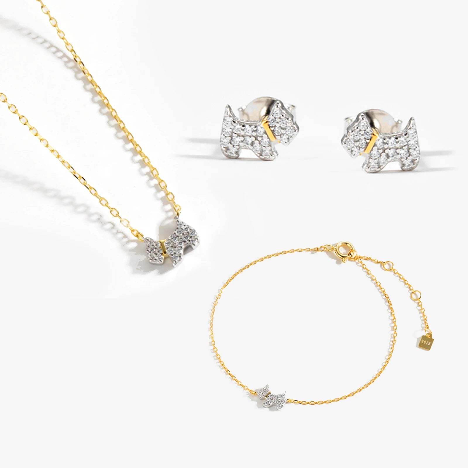 FUAMAY Fashion Jewelry Ladies 925 Silver Earrings Small Simple Cute Dog Earrings With Zircon