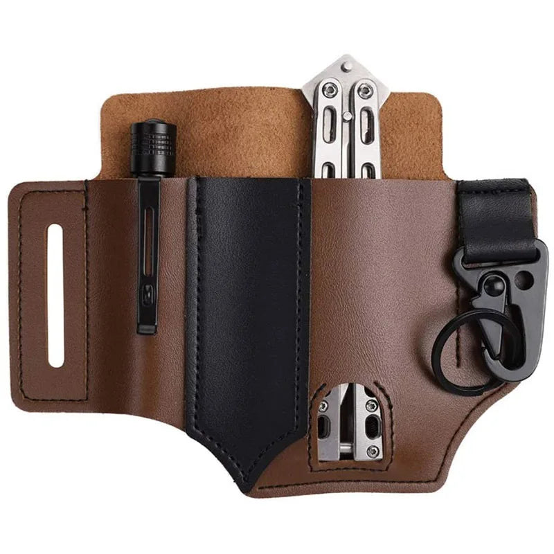 Leather Outdoor Survival Tool Fanny Pack Tool Holster Flashlight Saber Holder Storage Bag