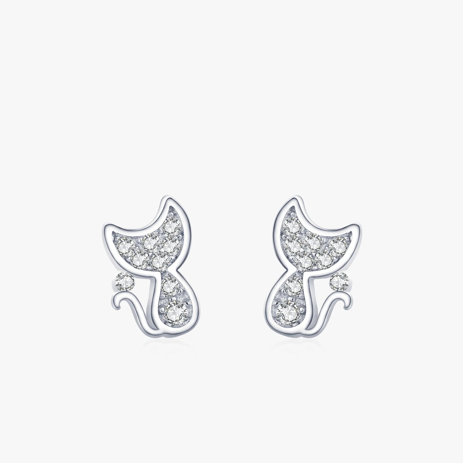 Ailmay Sweet Cute Cat Silver Stud Earrings 100% 925 Sterling Silver Sparkling CZ for Women Anti-allergy Fine Jewelry Gifts