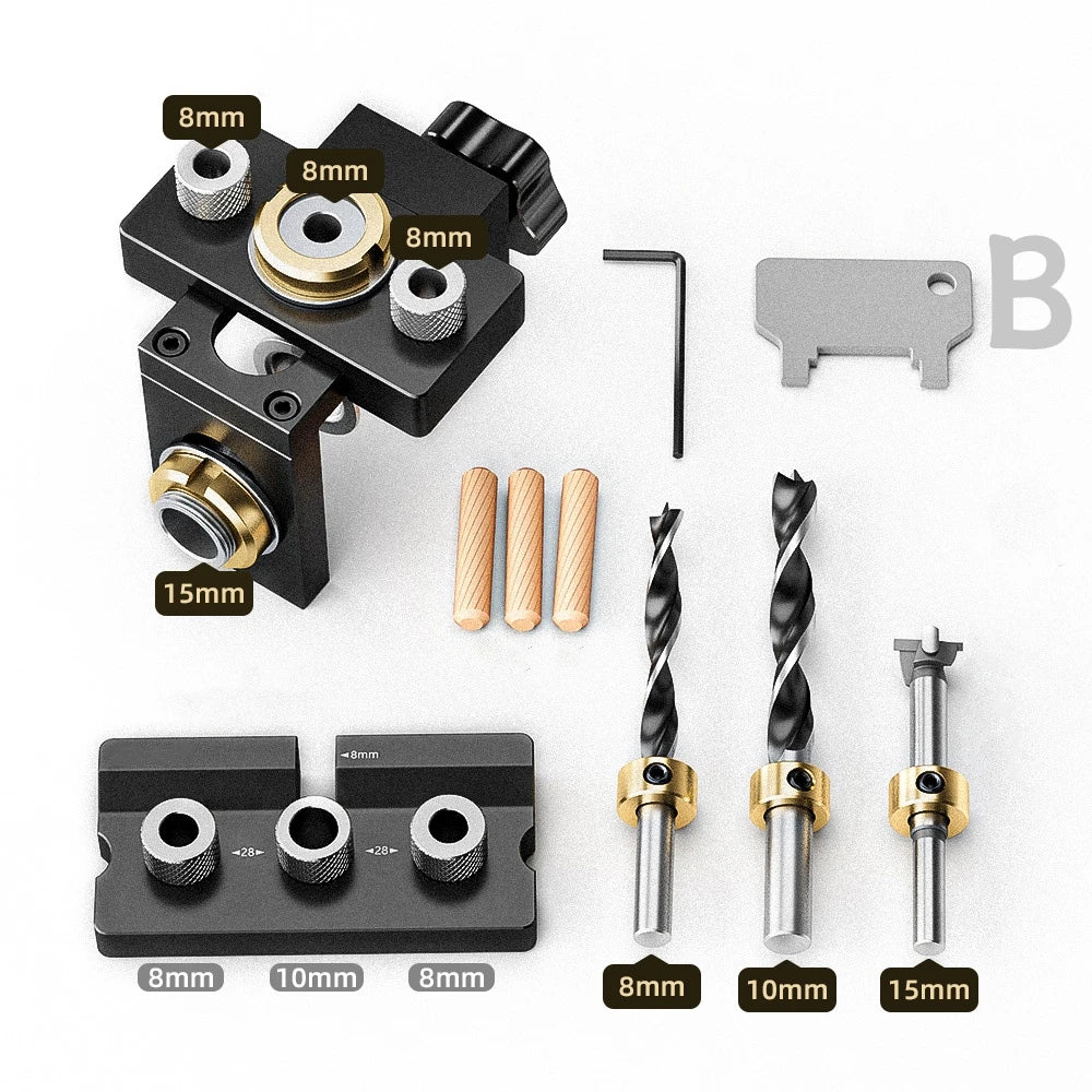 3 in 1 Adjustable Doweling Jig Woodworking Pocket Hole Jig With 8/15mm Drill Bit for Drilling Guide Locator Puncher Tools