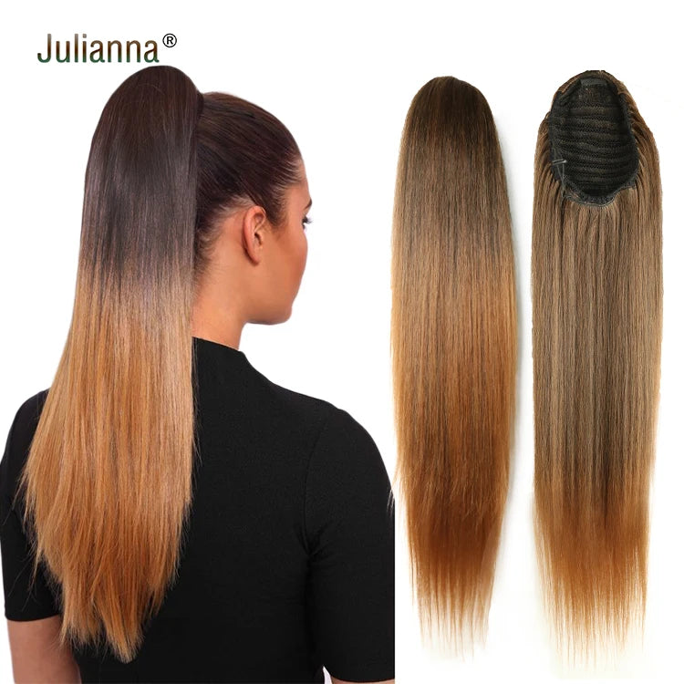 Julianna Straight Ponytail Japan Fibre Wrap Drawstring Bone Body Wave Yaki Kids Afro Extensions Synthetic Hair Ponytail