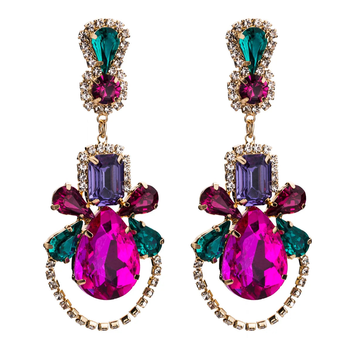 2026 Factory Direct Sales Diamond Drop Shaped Glass Diamond Tassel  Dinner Claw-chain Earrings Shinny Earrings