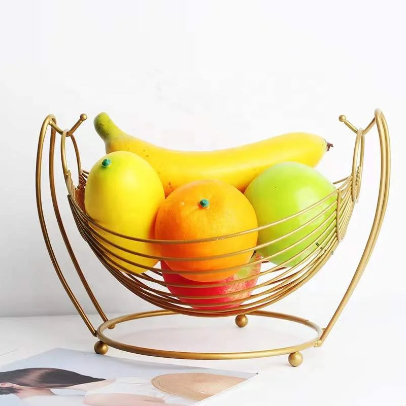 Wholesale Hollow Moon Shape Stainless Steel Eco-Friendly Multi-functional Fruit Storage Gold Wire Fruit Basket