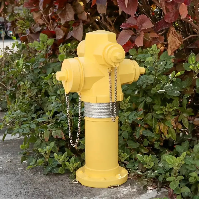 Hot Sale OEM Bright Yellow Fire Hydrant Resin Sculpture with Silver Top & Chain Details Outdoor Garden Decor for Lawn Pathway
