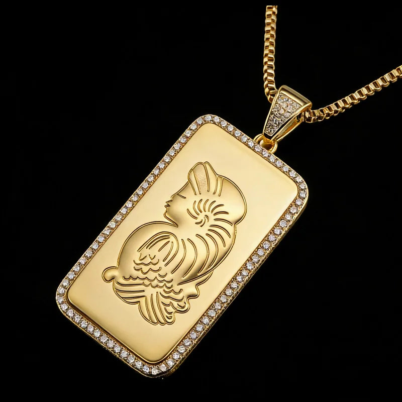 Iced Out CZ Border Hip Hop Custom Engraved Brass Angel Dog Tag Pendant for Men