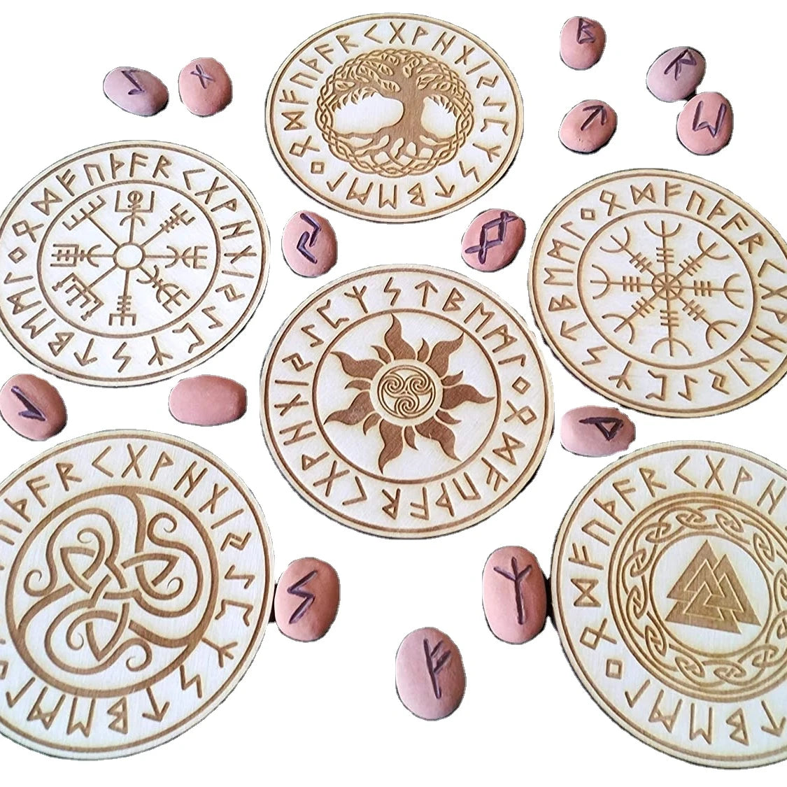 Wood Set of 6 Coasters Table Cup Holder for Coffee and Tea Magical Witch Decor Housewarming Gift Wooden House Decoration