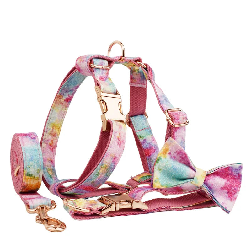 Low MOQ Hot Sale Customized Pattern Dog Harness Wholesale Printing Dog Harness and Leash Collar Set