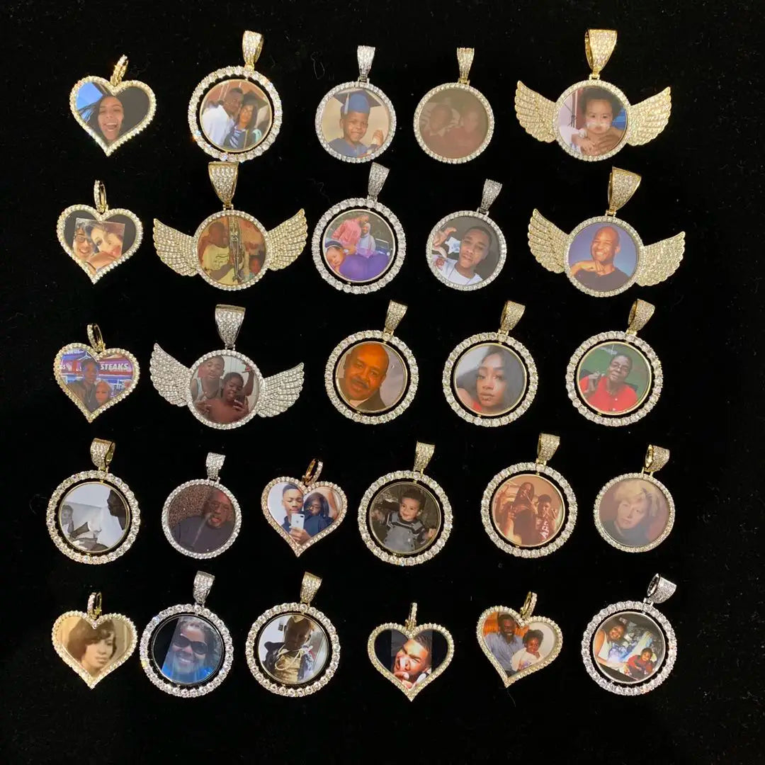Fashion Necklaces for Women Man Bronze Round All Diamond Crystal Friend Family Photo Picture Frame Locket Pendant Chain Necklace
