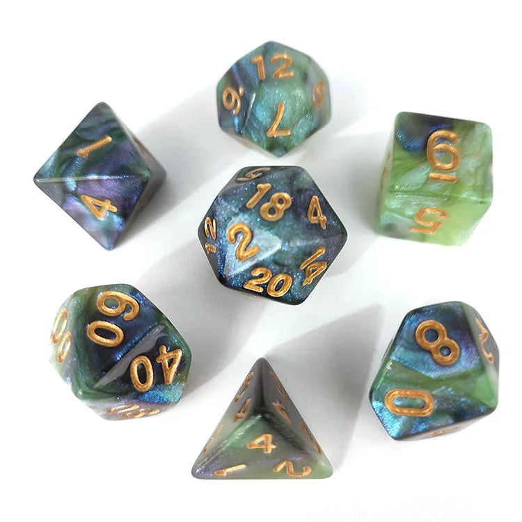 Wholesale 7pcs Magic Acrylic Dice Set Polyhedral Resin and Plastic 16mm and 20mm Sizes Bulk Mixed Color for Games and DND