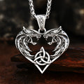 Ss8-596p Double Wolves Heads Animal Pendant Heart Amulet Viking Guardian Choker Jewelry Stainless Steel Necklace Men