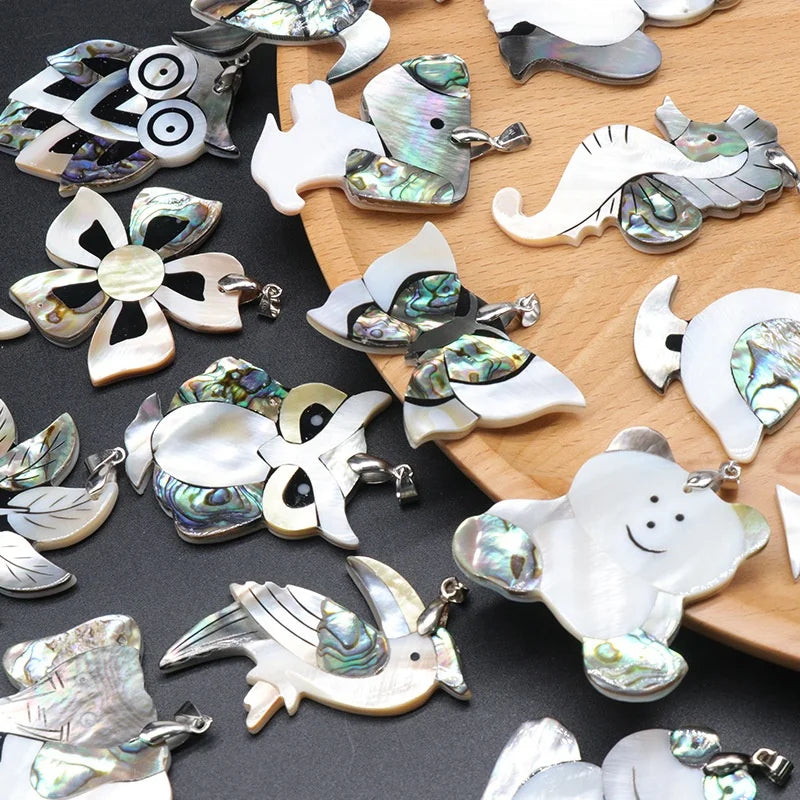 Natural Abalone Shell White Shell Spliced Carved Animal Fashion Pendants & Charms for Jewelry Making Necklace Brooch Home Decor
