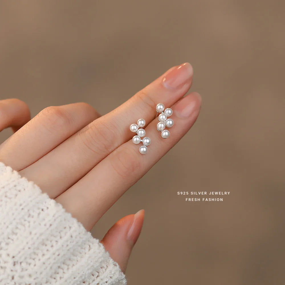 Tiny Pearl Stud Earrings Pearl Earrings Set 925 Silver Jewelry Fashion Jewelry Earrings