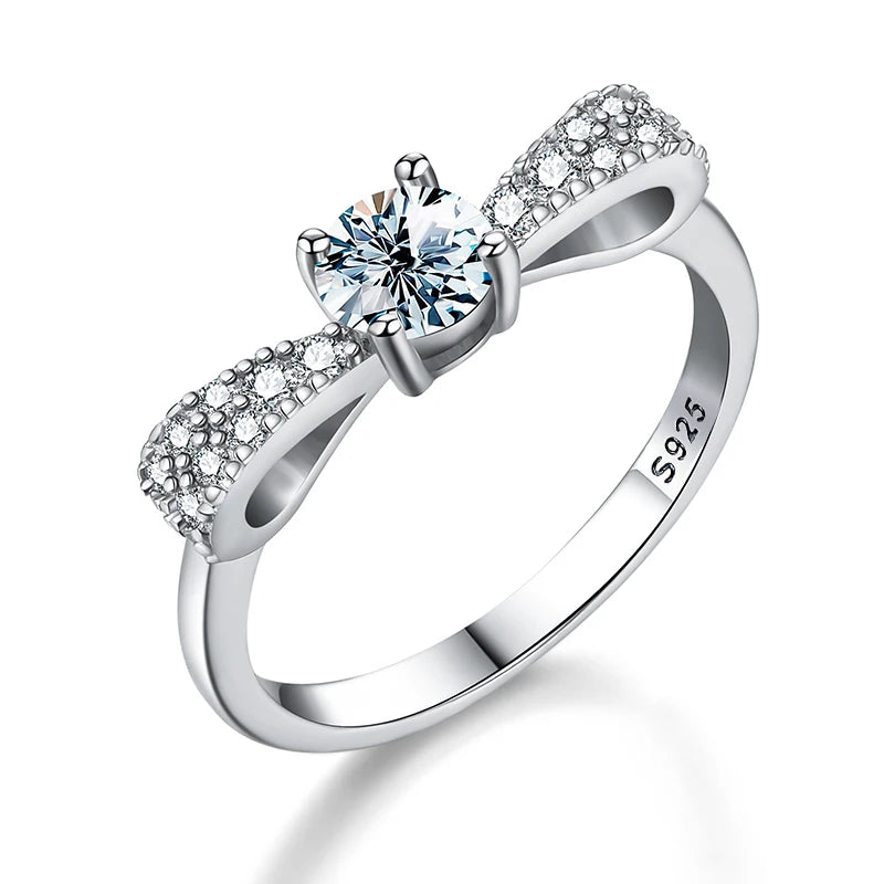 Gra Certificate Elegant Wedding Jewelry Diamond Moissanite Bow Knot Ring Solid 925 Sterling Silver White Gold Women Luxury Gift