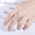 High Quality Luxury Women's Wedding Band Eternity Ring Iced Baguette Cubic Zircon Cuban Square Hip Hop Style Brass Jewelry