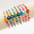 Bohemian Ethnic Style Devil Eyes Charm Bracelet Beach Jewelry Soft Pottery Devil Eye Beaded Bracelet for Women
