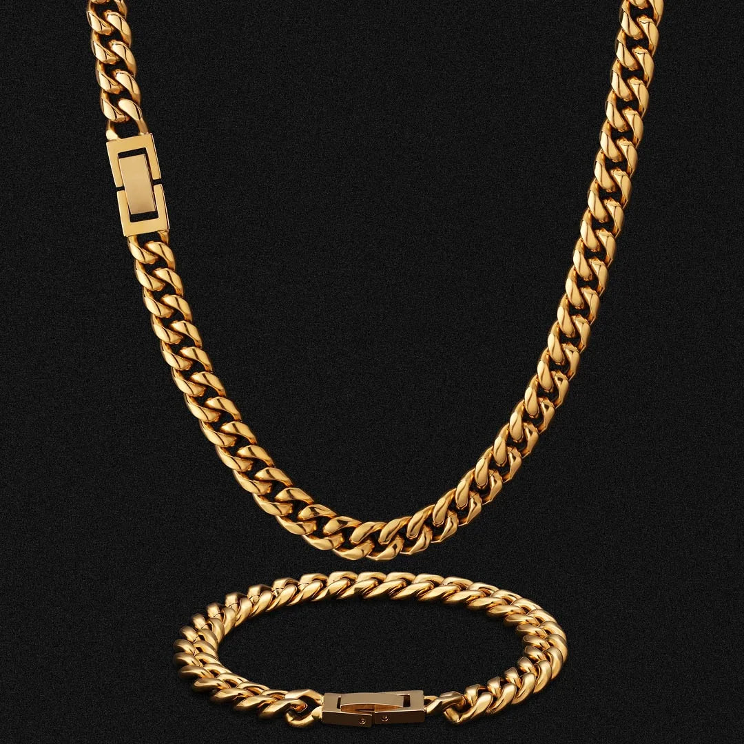 KRKC Drop Shipping RTS Stock Low MOQ 18k Gold Plated Stainless Steel 8mm Cuban Link Chain Necklace Men