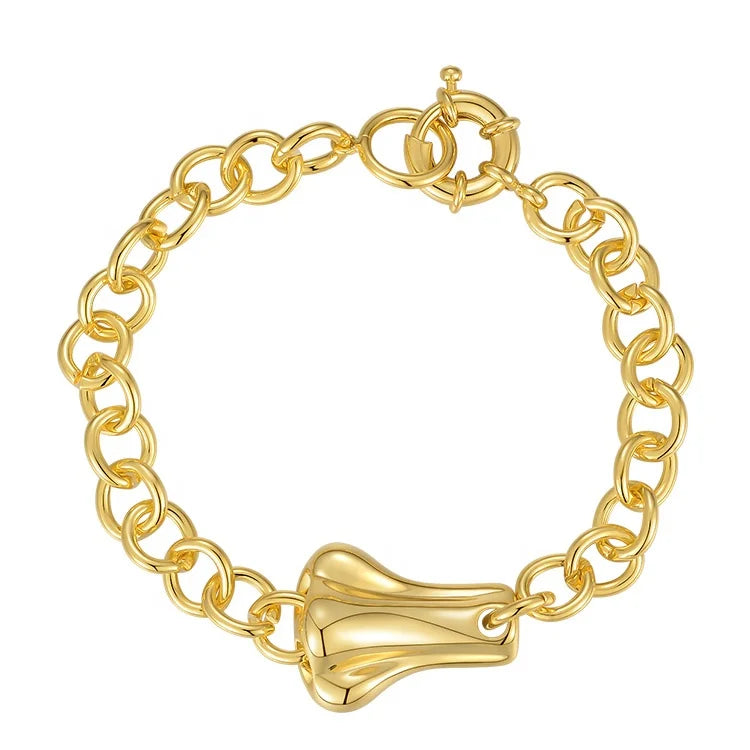 Liliflor PVD 18K Gold Plated Brass Hypoallergenic 3D Nose Pendant Chain Bracelet for Women Hip Hop Fashion Jewelry B202226