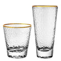 Hot Sale Transparent Glass Water Cup Hammer Pattern Creative Hand Drawn Highball Glass Juice Glasses with Gold Rim