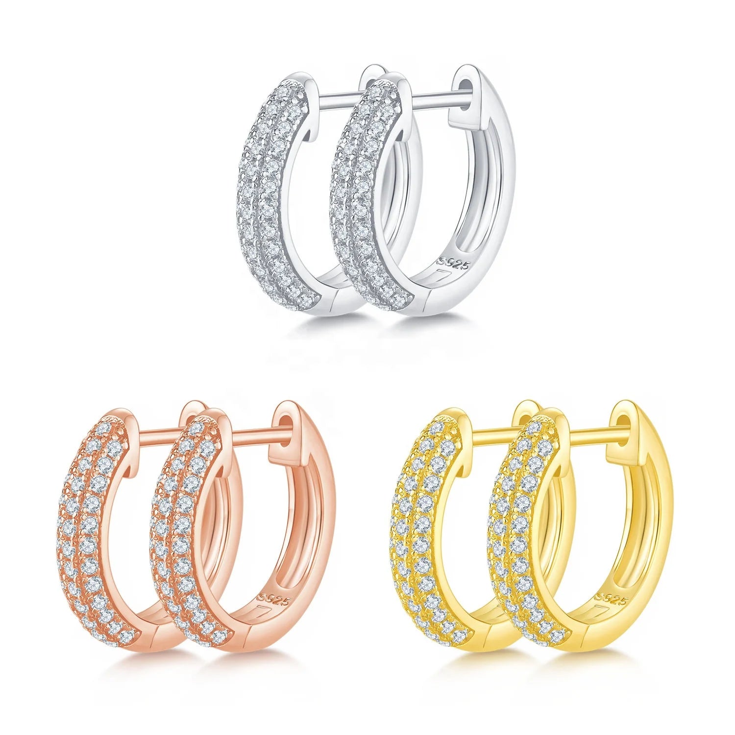 Designer Summer Fashion 925 Sterling Silver Hoop Earrings Blue Moissanite Jhumkas with Gold Huggee Fashionable Stylish Accessory