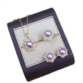 Micro Inlaid Zircon Flower Jewelry Set 8-10mm Green Freshwater Pearl Earrings Necklace Ring Set