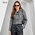 Women's Faux Leather Jackets Zip up Motorcycle Short PU Moto Biker Outwear Fitted Slim Coat