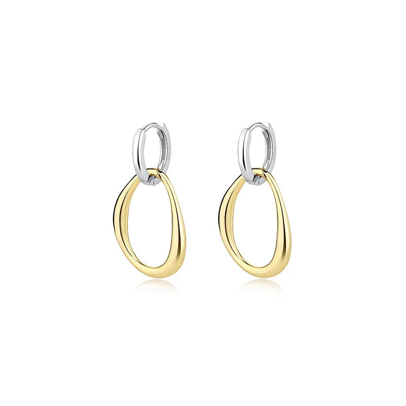 New Design Fine Jewelry 925 Sterling Silver Double Circle Drop Hoop Earrings Gold Plated Fashion Drop Earrings for Women Girls