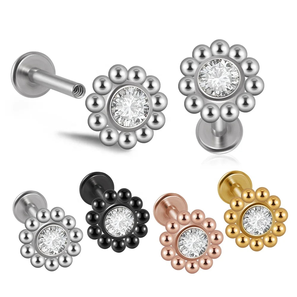 Surgical Steel 16G Labret Lip Ring Crystal Cluster Ear Cartilage Tragus Helix Daith Piercing Body Jewelry Zircon Weddings