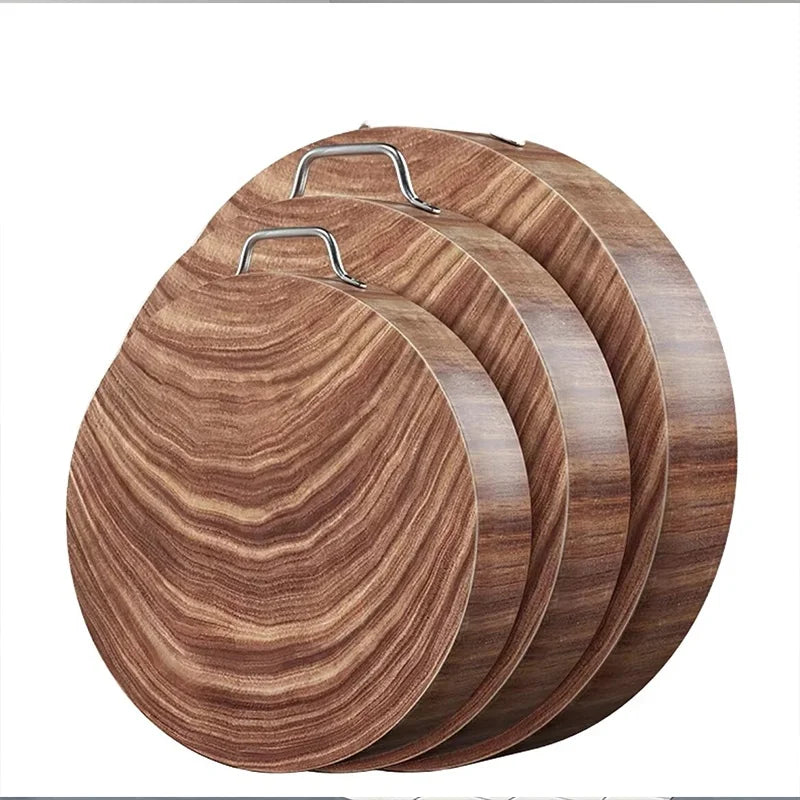 Solid Round Wood Cutting Board Household Commercial Durable Wood Chopping Block with Stainless Steel Handle
