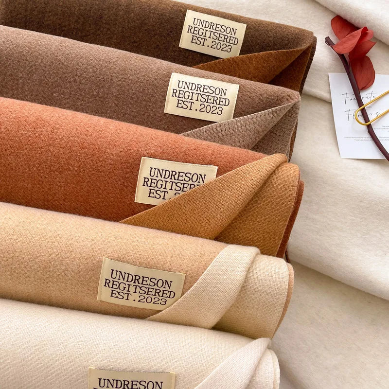 Women's Winter Korean Style Solid Color Cashmere Scarf Double-Sided New Thick Warm Neck Shawl Polyester for Students