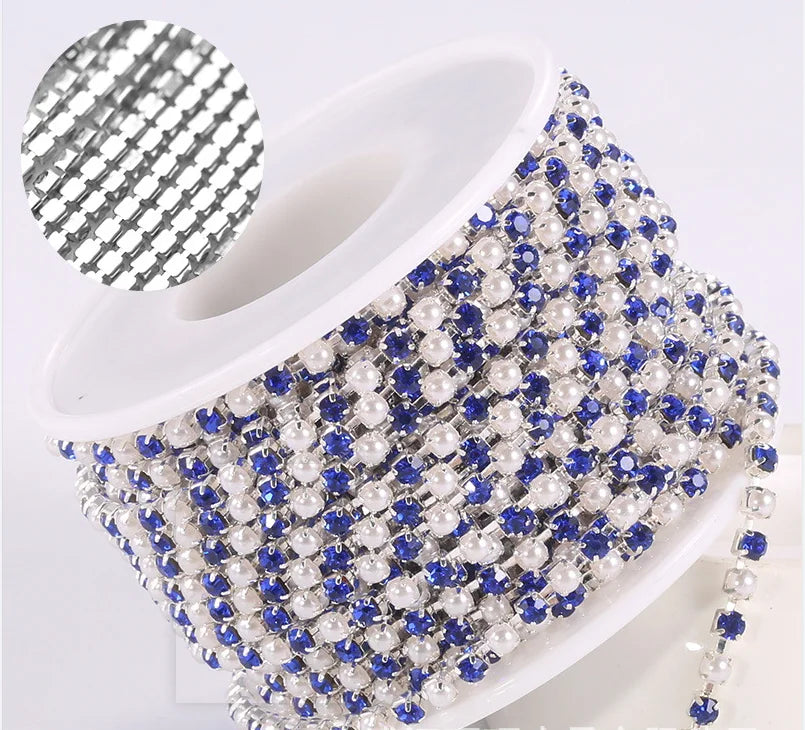 Hot Sale Pearl Rhinestones Gold Cup Chain for Dress Garment Accessories Trim Roll Silver Copper Crystal Rhinestone Cup Chain