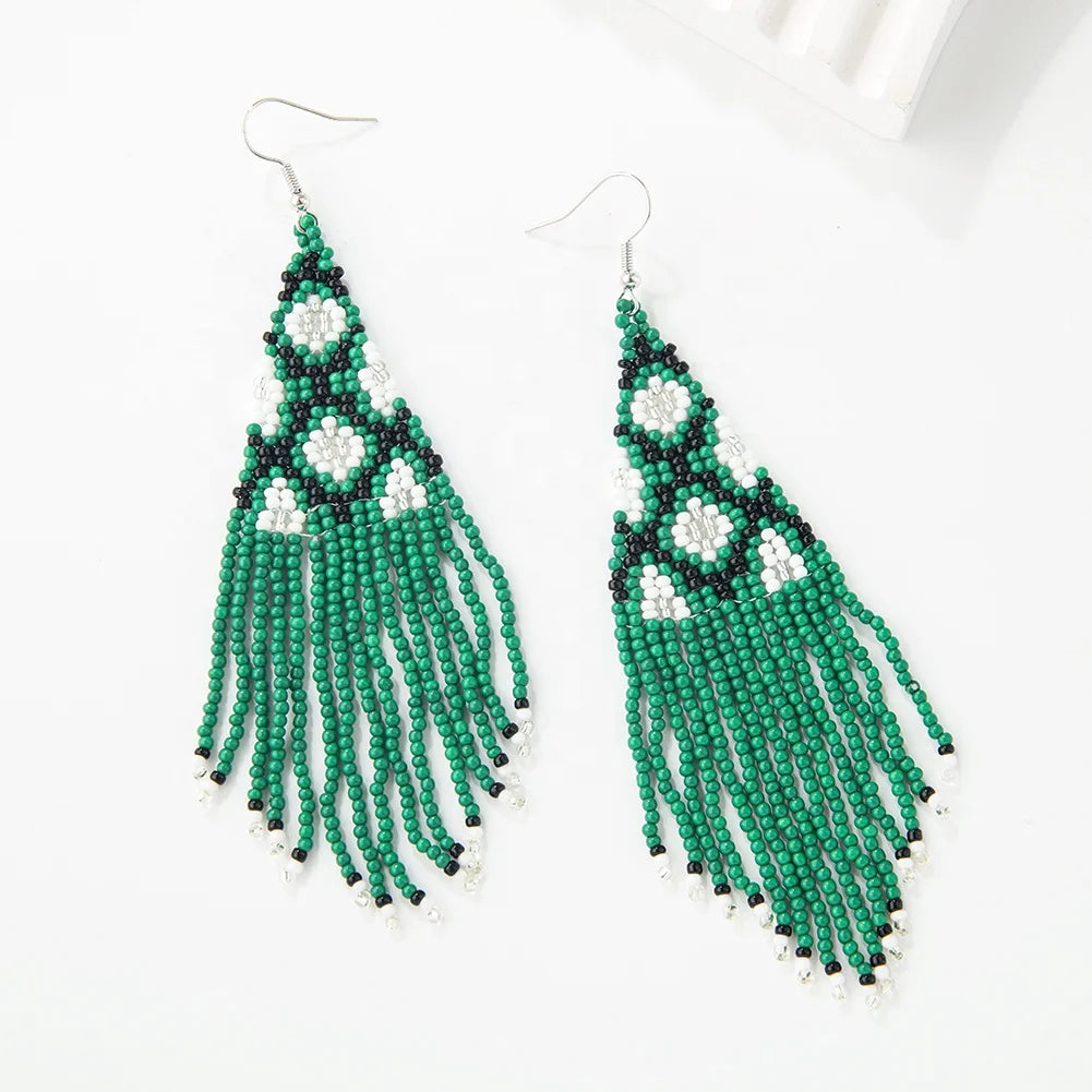 Bohemian Vintage Female Tassel Earring Hand-Woven Acrylic Seed Beads Trendy Flower Shape for Party Wedding Gift Jewelry