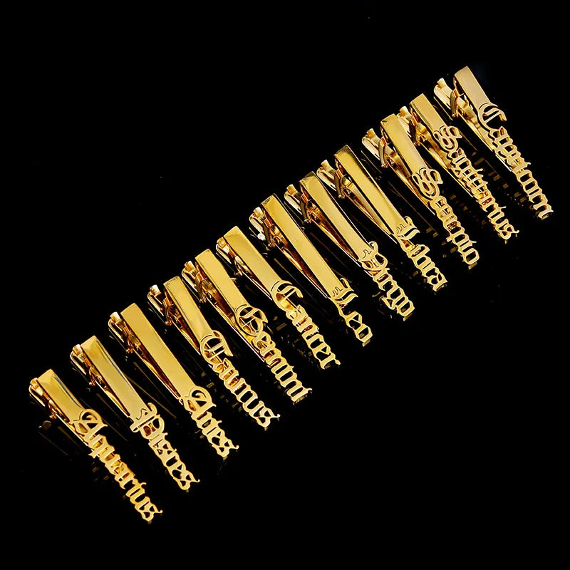 Classic Men's Stainless Steel Gold Tie Clip Set Simple Cut-Out Business Suit Lavalier Ornament Wedding Engagement Anniversary