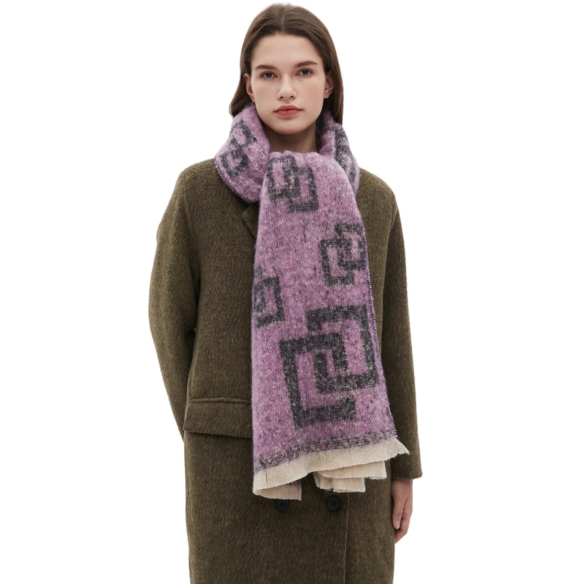 2025 European and American Autumn Winter New Short Tassel Jacquard Scarf Shawl Herringbone Grid Digital Printed for Men Women