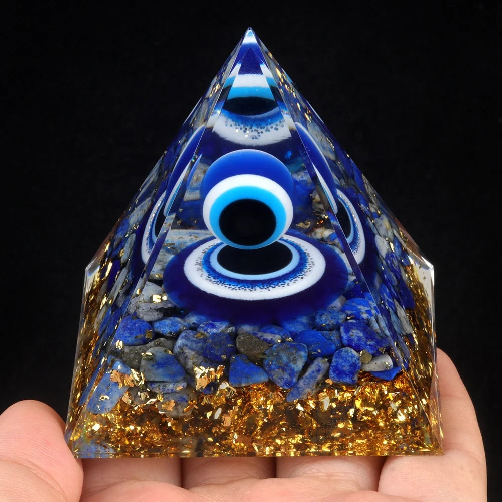 6cm Devil's Eye Lapis Lazuli Pyramid Eye Pyramid Crystal Energy Ornament