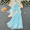 Fairy Vacation Set 2025 New French Gentle Wind Hanging Neck Irregular Top  High Waist Skirt