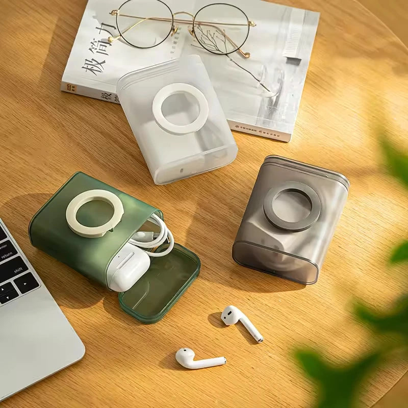 Portable Mobile Phone Data Cable Storage Box with Lid Drawer Headphone Charger and Jewelry Miscellaneous Items Sorting Feature