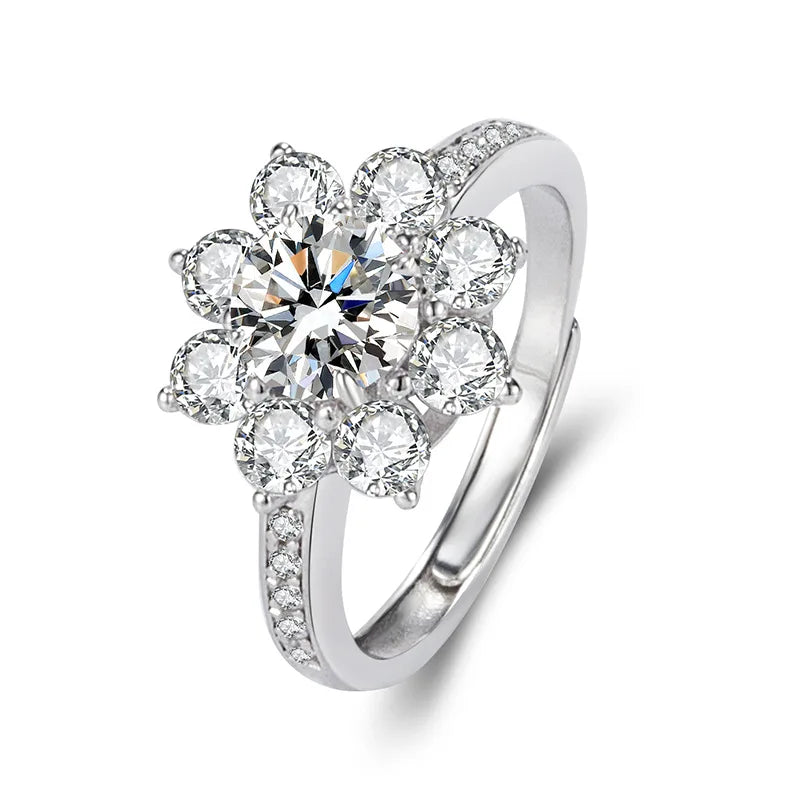 1 Carat Sparkling Moissanite 925 Sterling Silver Adjustable Ring Sunflower Shape Unique and Stylish Product